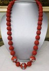 Vtg  Chinese Cinnabar Lacquer Cloisonne Enamel Inlay Bead Necklace 27  39 Beads