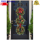 Pre-lit Decorated 3 Wreath Door Hanger 60 Led Lights Frosted Cedar And Pine New