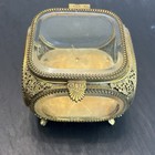 Antique Ormolu Beveled Glass Jewelry Box Casket 3 5   