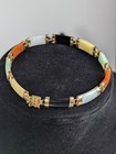 Vintage 10k Solid Yellow Gold Jade Onyx And More Chinese Style Link Bracelet