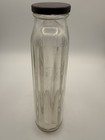 Vintage 1930s 1940s Clear Ribbed Glass Refrigerator Water Bottle With Metal Lid