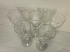 Set Of 5 Antique Circa 1930-40s Cut Crystal Wine Glasses 7 3 4 In Etched Floral