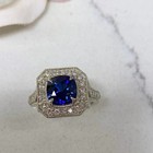2 60 Ct Cushion Cut Natural Diamond  Blue Sapphire  14k White Gold Wedding Ring