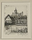 Vtg German Signed Small Architecture Sketching Drawing Art 