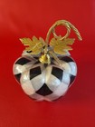 Mackenzie Childs Capiz Pumpkin Black White Diagonal Check Gold Stem   Leaves 8 t