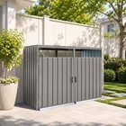 Outdoor Garbage Bin Shed Metal Bin Shed Stores 2 Trash Cans For Backyard Gray