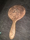 Antique Handheld Wooden Mirror Grape Design Wood Burned Beveled