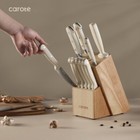 14pc Knife Set Wooden Block Stainless Steel Knives Ergonomic Handle Forged White