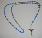 Blue Glass Bead Rosary Madonna   Child S  H  Jesus Virgin Mary Medal Crucifix