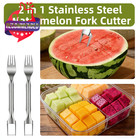 Watermelon Fork Slicer Cutter  2pcs Stainless Steel 2-in-1 16in  Silver Kitchen