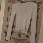 Altar d State White Rib-knit V-neck Pullover Sweater Tie Bow  Women s L