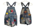 Denim Shortalls Big Girls Size 10 Blue 100  Cotton Patchwork Kids Jean Funky 