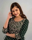 Indian Women Green Viscose Rayon Embroidered Printed Anarkali Kurta Kurti Dress