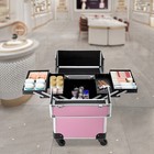 Pink Rolling Train Case Aluminum Trolley Professional Cosmetic Organizer Box