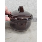 Vintage Set Of 2 Brown Glazed Stoneware Lidded Casserole Dish Bean Pot