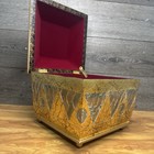 Vintage Italian Hand-painted Gold Gilded Jewelry Box     Large 11 5    Footed Casket