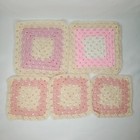 Vintage Crocheted Granny Square Hot Pads Set Of 5 Pink Handmade In Usa 1980s