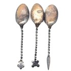 Set Of 3 925 Sterling Silver Demitasse Etched Bowl Twisted Shaft Spoons  26 5g