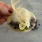 Vtg Mini Fascinator Hair Clip Set Red Cream Felt Hat Feather Veil Rose 2 Piece