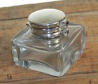 Vintage Antique Style Square Clear Glass Inkwell Bottle Ink