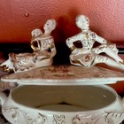 Antique 6  Dresden Porcelain Victorian Figurine Ornate Brass Base Singing Duo