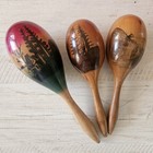 Vtg Hand-painted Wooden Maracas Shaker Forest Folk Art Percussion Cabin Rustic 3