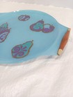 Vintage Mcm Georges Briard Signature Tray Aqua blue Glass Gold Fruit 16 5 x14 