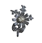 Vintage Pewter Flower Brooch Rhinestone Center Pin Jewelry Women