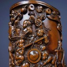7   Nice Chinese Natural Boxwood Hand-carved Hundred Children Pattern Brush Pot