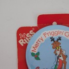 Russ Merry Friggin Christmas Pinback Button Pin Reindeer Vacuming Round Vintage