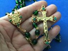 St Patrick Irish Rosary Czech Glass Crystal Gold Plated Shamrocks Handmade 8mm 
