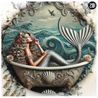 Waterproof Mermaid Metal Wall Art - Oceanic Bliss  Classic Style Round Decorativ