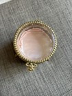 Vintage French Brass Ornate Jewelry Box Keepsake Round Glass Lid Rings Holder