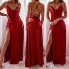 Black Evening Gown Off Shoulder Satin Shawl Slit Formal Maxi Dress Party