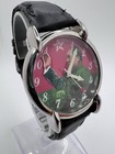 Mao Zeong Chinese Leader Watch Silver Tone Hand Winding Black Band Animated Hand