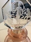 Vintage Pink Art Deco Czech Glass Perfume Bottle W  Etched Heinrich Stopper Read