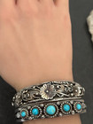 Vintage Native American Navajo Bryan Joe Flower Blossom Sterling Bracelet 6 75in
