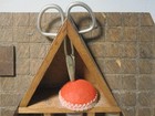 Vintage Wood Thimble Display   Assorted Thimbles Wall Hanging