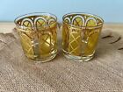 Vintage Italian Gold Arched Textured Window Rocks Glasses 3 1 2   Set Of 2 Euc