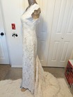 Nude Beige Evening Dress Wedding Prom Lace Long Open Back  