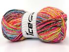 Lot Of 4 Ice Wool Varicolor Light Yarn  82011 Neon Colors   Black Light Dk