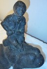 Antique Cast Iron Boy On Alligator Crocodile Doorstop Paperweight Heavy 7  
