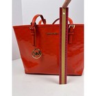 Michael Kors Mandarin Patent Leather Mk Logo Jet Set Travel Md Carryall Tote Bag