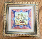 Vintage Persian Khatam Frame 7 5  X 7 5  With Hand Painting Horseback Warriors