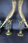 Pair Xl Antique French Corncopia Horn Statue Bronze Dragons Rare Castle Gothic