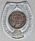 Keep Me And Never Go Broke Horseshoe Encased 1917 Penny  Good Luck Token