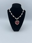 Lee Sands Resin Heart Inclusion Pendant   Freshwater Pearl Crystal Necklace