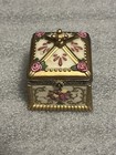 Vintage Small Porcelain Hinged Gold Edged Trinket Snuff Pill Jewel Box Floral 