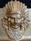 Vintage Indian Chief In Headdress Embossed Stippled Metal Western Book Ends