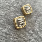 Vintage Square Earrings Swirls Mixed Metal Goldtone Silver Pierced Ear Framed